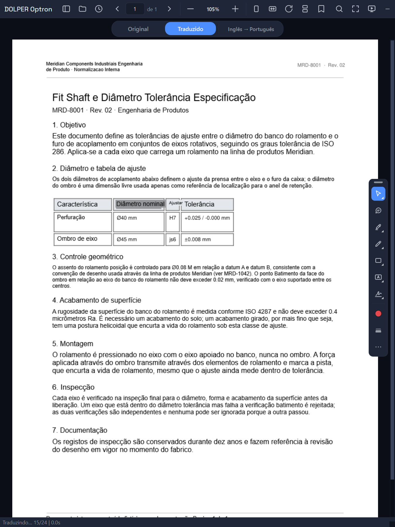 Documento técnico traduzido pelo Optron preservando layout e tabela